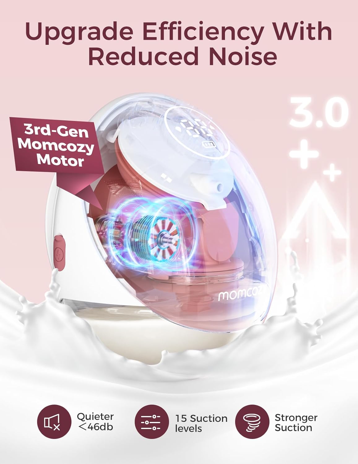 Momcozy Breast Pump Hands Free Upgraded Mobile Flow | M9. App Discreet Control with Personalized Multi-Modes & 15 Levels. Wearable Breast Pump 24mm. 2 Pack Cozy Red