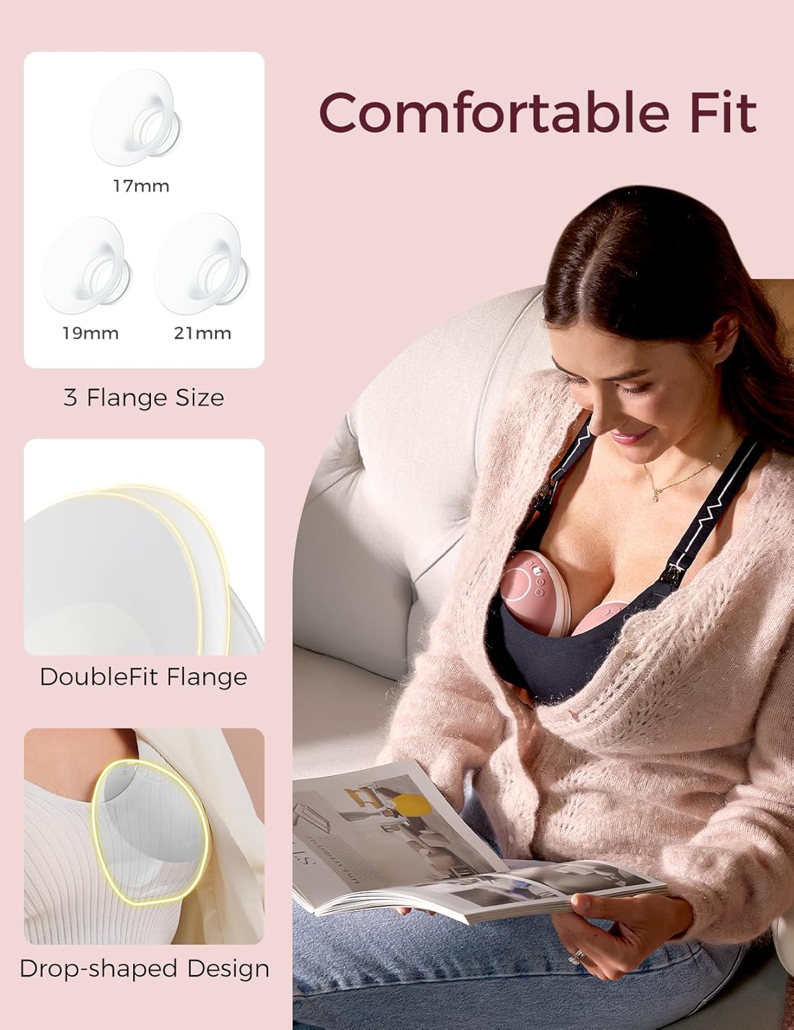 Momcozy Breast Pump Hands Free Upgraded Mobile Flow | M9. App Discreet Control with Personalized Multi-Modes & 15 Levels. Wearable Breast Pump 24mm. 2 Pack Cozy Red
