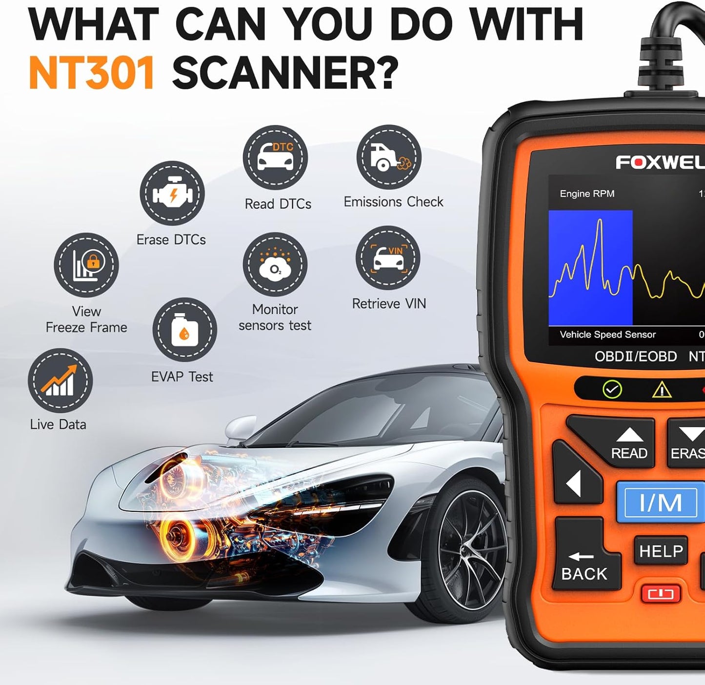 （Same style on Amazon） FOXWELL NT301 OBD2 Scanner Live Data Professional Mechanic OBDII Diagnostic Code Reader Tool for Check Engine Light