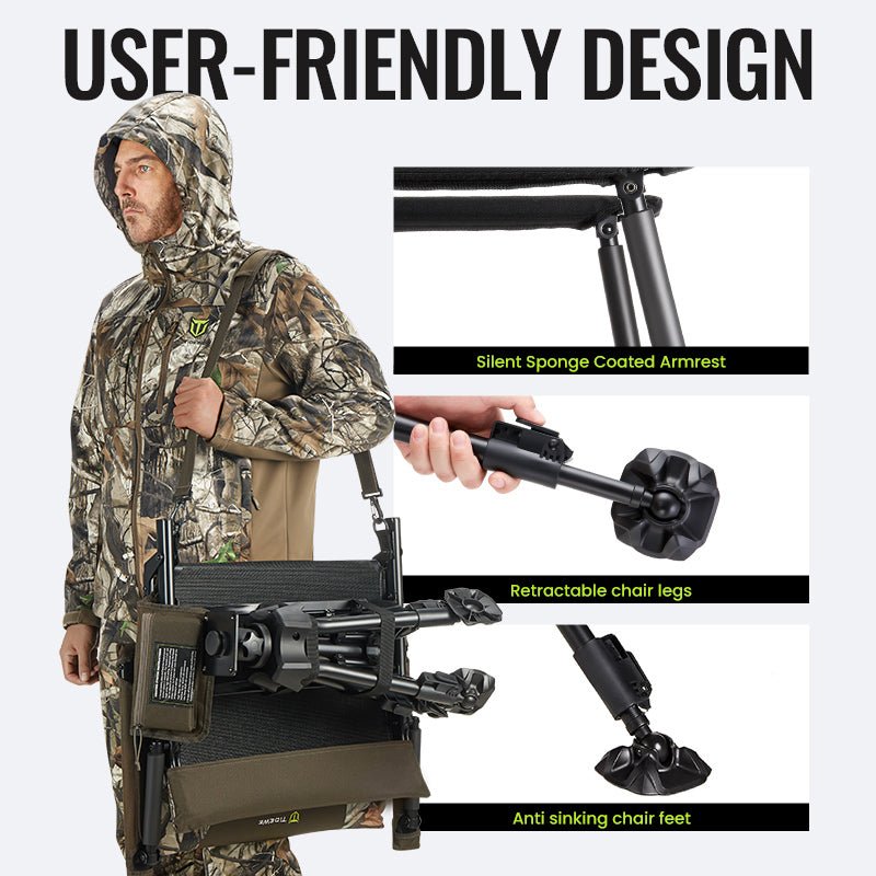 TideWe Heated Hunting Chair Adjustable Height 360°  Swivel Blind Chair With Armrests